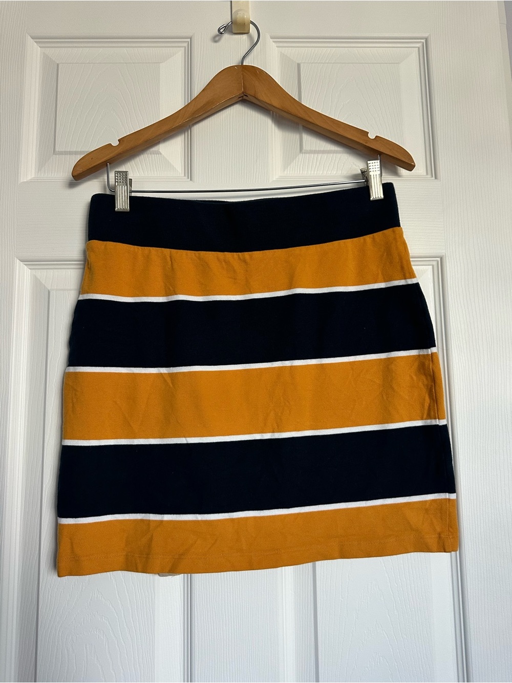 Tommy Hilfigure Striped Navy and Mustard Knit Mini Skirt - Picture 4 of 5